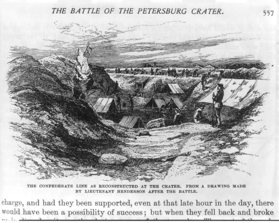 The Battle of the Petersburg Crater- The Confederate line as reconstructed at the crater. From a drawing made by Lieutenant Henderson after the battle LCCN2003669689