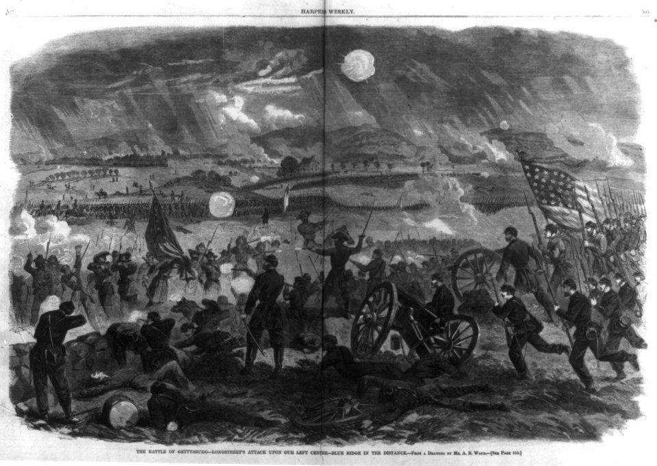 The battle of Gettysburg - Longstreet's attack upon our left centre - Blue Ridge in the distance LCCN2002736814
