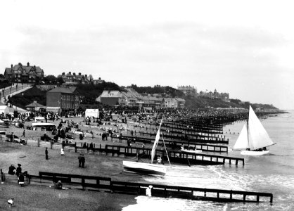 The beach and promenade at Felixstowe, looking towards the Felix Hotel and Cobbolds Point. RMG P27521
