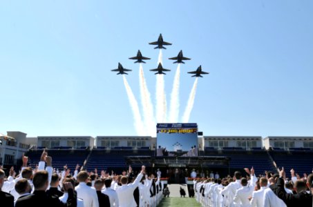 The Blue Angels fly over the Naval Academy. (17950085046)