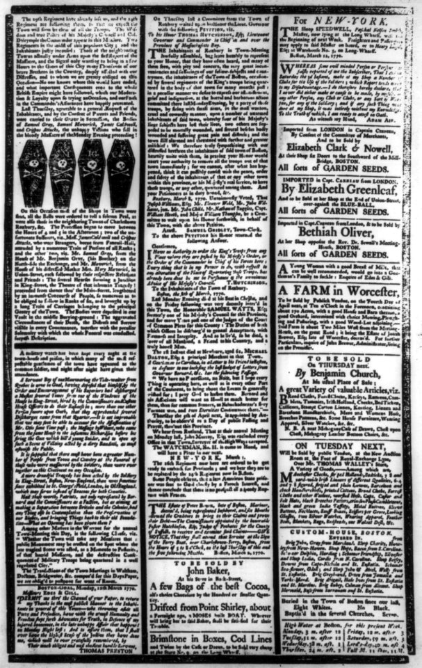 The Boston Gazette, and Country Journal. Monday, March 12, 1770 LCCN2006682619