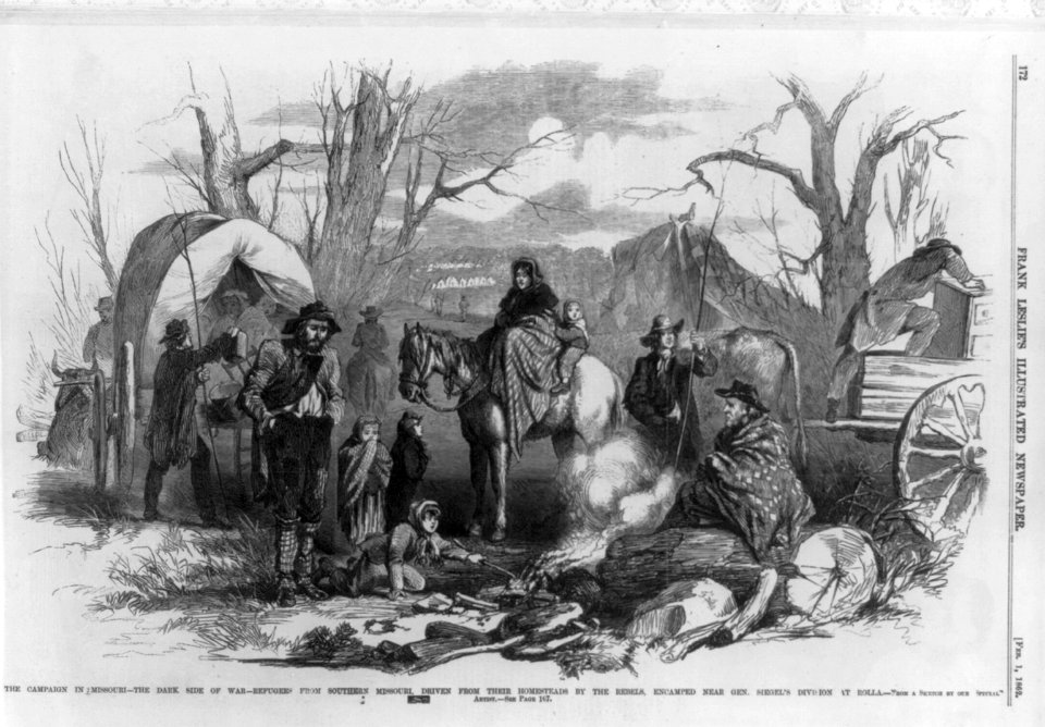 The campaign in Missouri - the dark side of war - refugees from southern Missouri, driven from their homesteads by the Rebels, encamped near Gen. Siegel's division at Rolla LCCN99614065