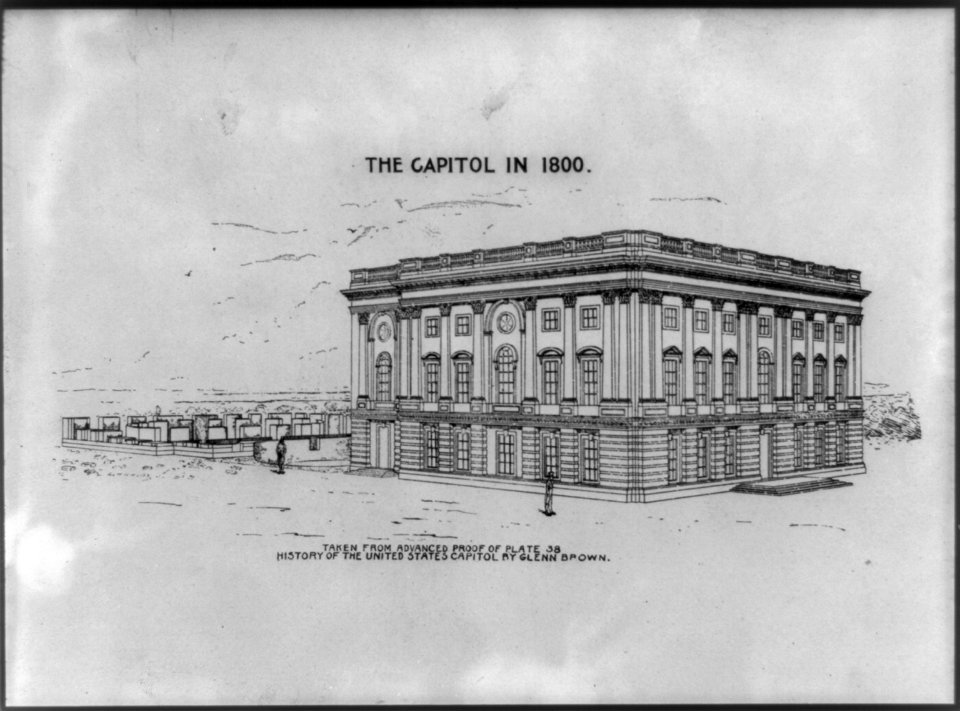 The Capitol in 1800 taken from advanced proof of plate 38 History of the United States Capitol by Glenn Brown LCCN2014649261