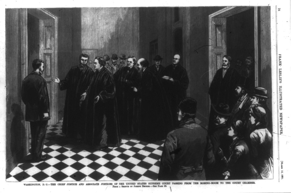 The Chief Justice and Associate Justices of the U.S. Supreme Court passing from the robing room to the court chambers LCCN2006683644