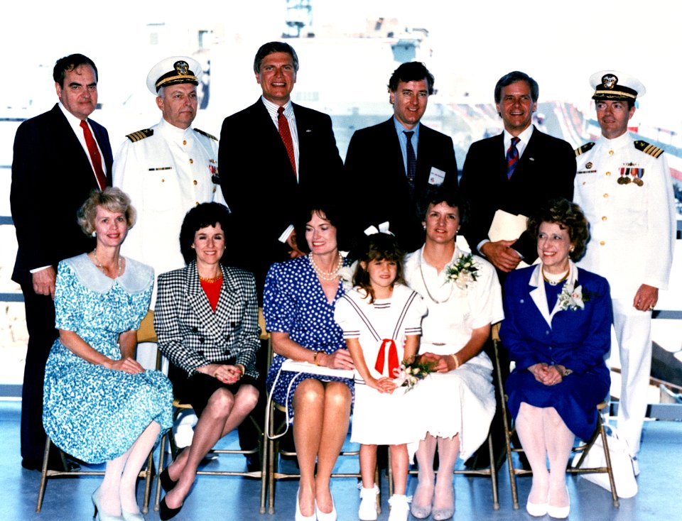 The christening and launch of the dock landing ship USS RUSHMORE