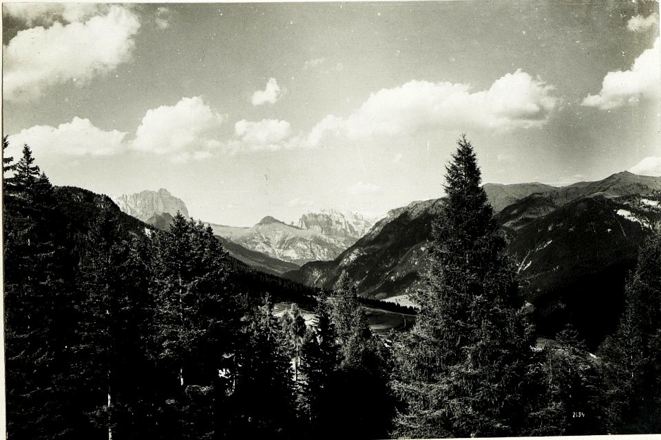 Sellagruppe und Langkofel mit Rodella von Vigo di Fassa aus. (BildID 15587966)