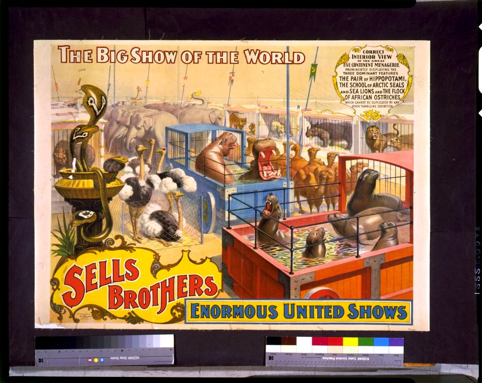 Sells Brothers enormous united shows. ... Correct interior view of the great five continent menagerie ... LCCN94507625