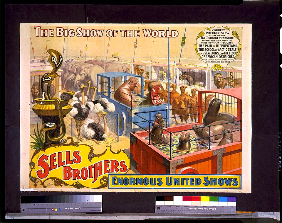 Sells Brothers enormous united shows. ... Correct interior view of the great five continent menagerie ... LCCN94507625