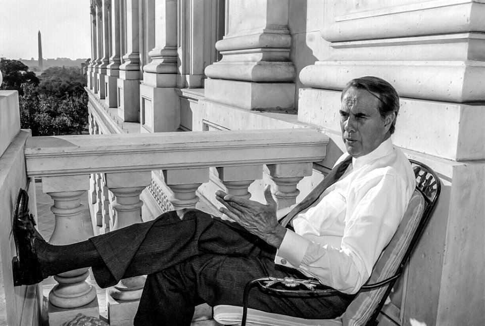 Sen. Bob Dole (R-KS) on a balcony outside his Minority Leader's office at the U.S. Capitol