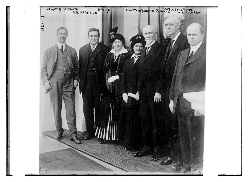 Sen. Languth, C.N. McArthur & wife, Gov. Withycombe & wife, Chf. (i.e., Chief) Justice Moore, W.L. Thompson LCCN2014698305
