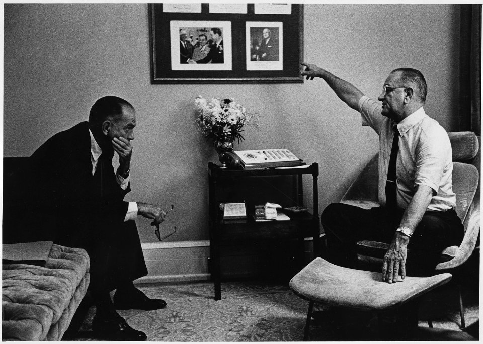 Senator J. William Fulbright and President Lyndon B. Johnson - NARA - 192485
