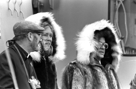Senator Ted Stevens and Catherine Ann Stevens attend the commissioning of the nuclear-powered strategic missile submarine USS ALASKA