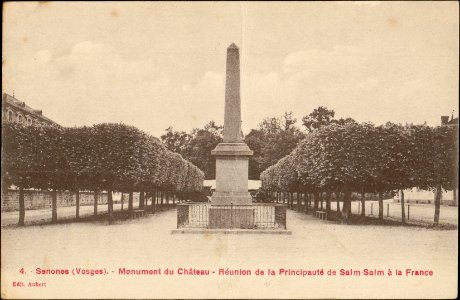 Senones (Vosges), Monument du Château, Réunion de la Principauté de Salm-Salm à la France CP 4970 PsurR