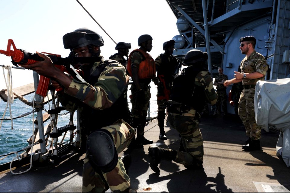 Senegalese sailors train aboard the British Royal Navy frigate HMS Argyll (F231) during exercise Saharan Express 2013 in the Atlantic Ocean March 10, 2013 130310-N-IY142-124