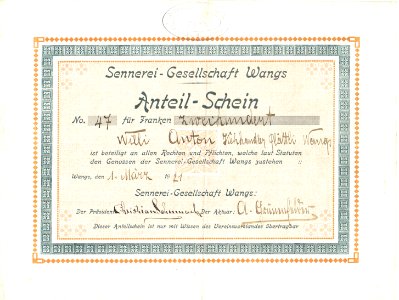 Sennerei-Gesellschaft Wangs 1921
