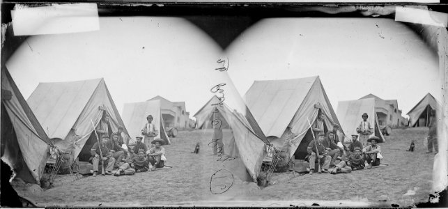 Sergt. L.M. Franklin, Pvt. Richard C. Ray, and group of infantry. - NARA - 529653