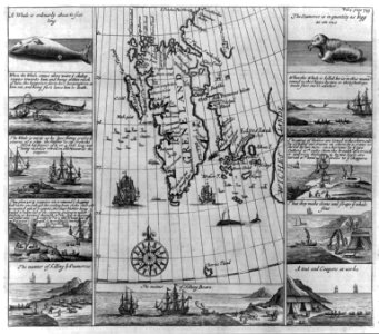 Series of ten small engravings of whale, walrus, and bear hunting, with map of Greenland LCCN2006683463