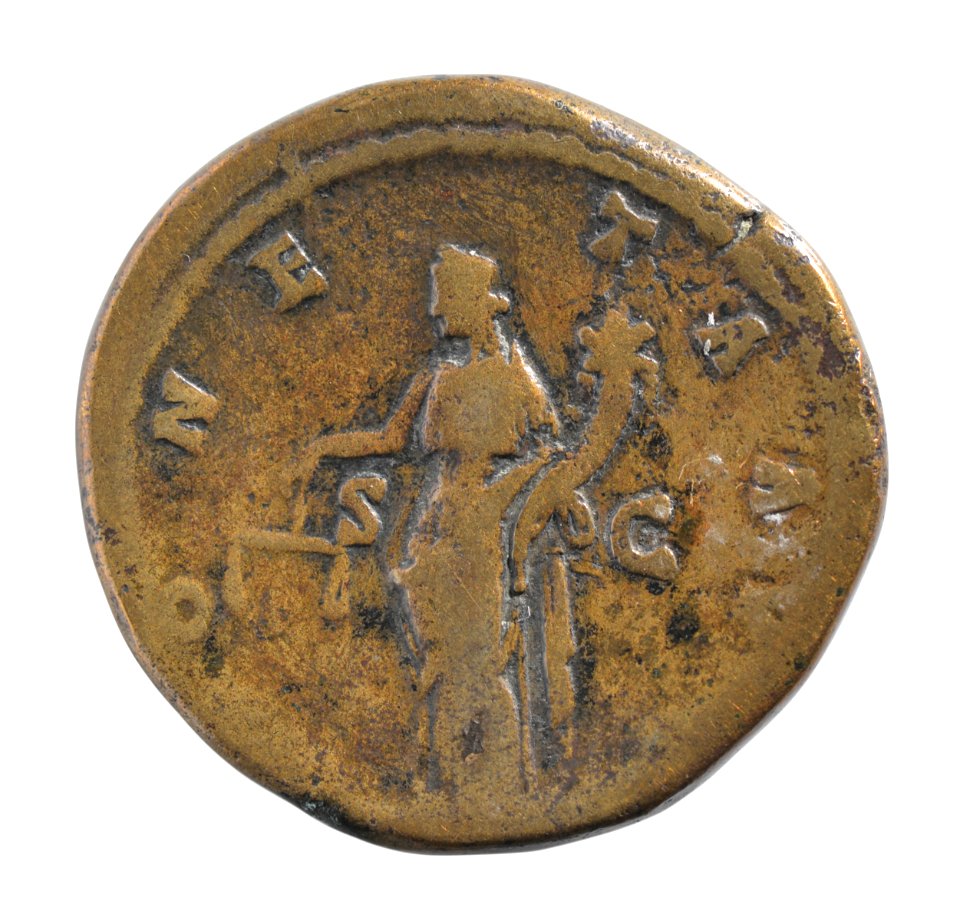 Sestertius van Antoninus Pius in messing, 140 tot 143 NC, vindplaats- Onbekend, collectie Gallo-Romeins Museum Tongeren, S-180, 007