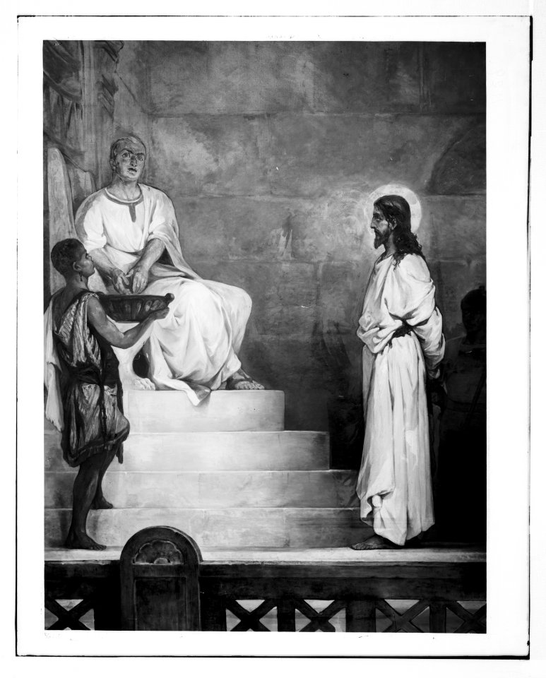Set of paintings of Christ's passion, by Kosheleff, in Russian Hospice, Jerusalem. Pilate washing his hands. LOC matpc.07303