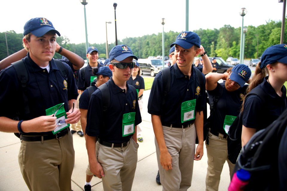 Several law enforcement explorers wearing name tags