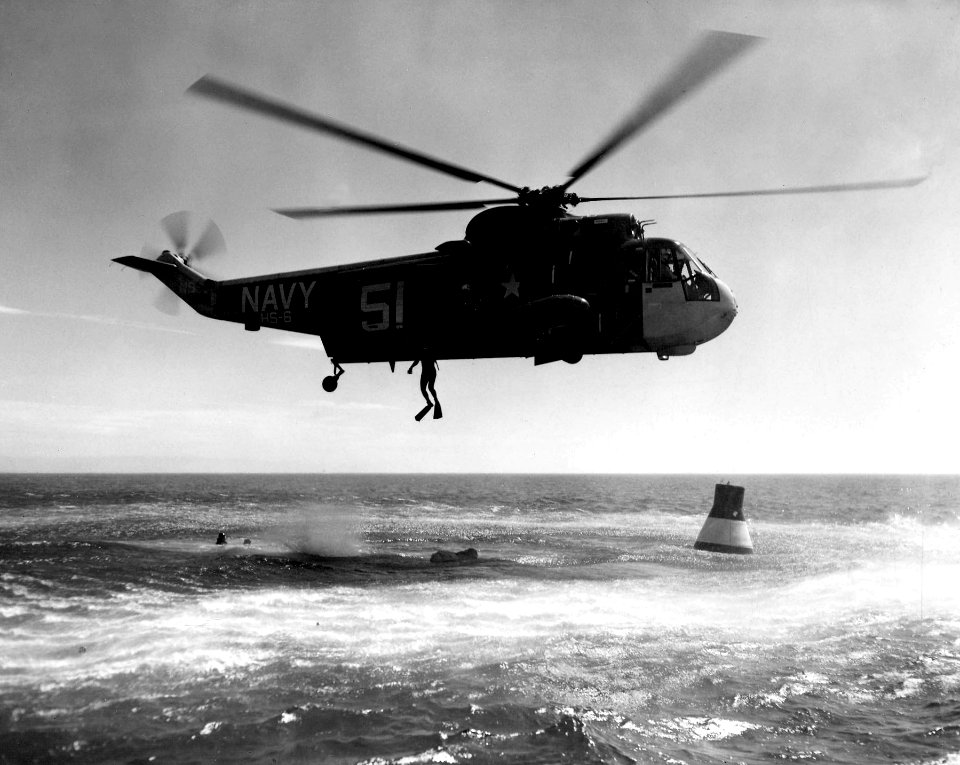 SH-3A Sea King HS-6 practicing Mercury space capsule recovery 1963