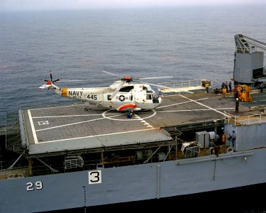 SH-3A HS-74 on USS Plymouth Rock (LSD-29) 1974