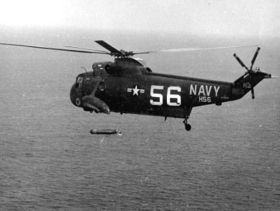SH-3A Sea King of HS-6 drops torpedo in May 1965