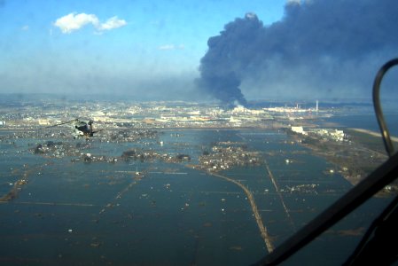 SH-60B helicopter flies over Sendai