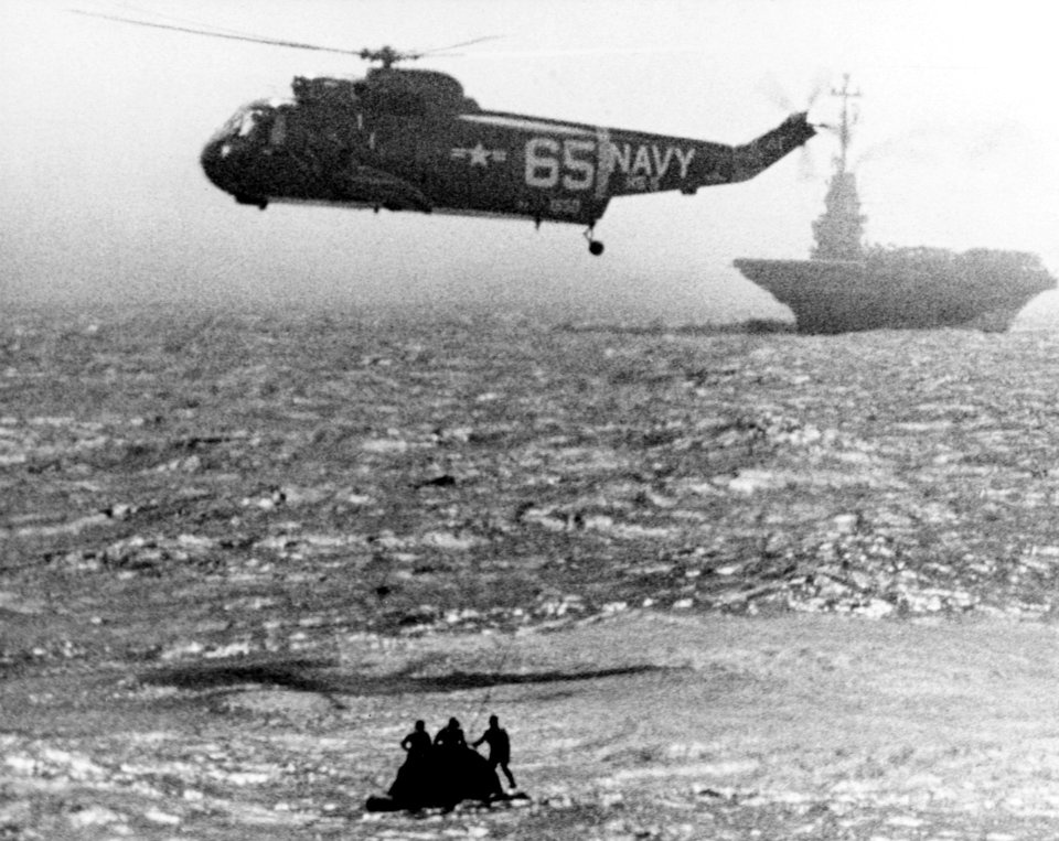 SH-3A Sea King over Gemini 2 spacecraft 1965