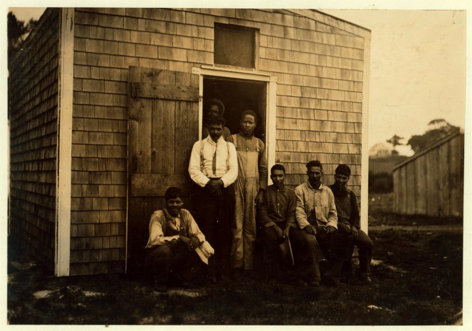 Shack near John D. Crocker's Bog. Housing 7 Portugese in bunks. Dirty clothes and garbage on the floor. There were bunks for 12 persons. The shack was 10 x 12 feet and 8 or 9 feet high. LOC nclc.00154