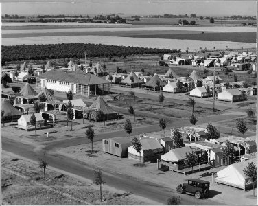 Shafter, Kern County, California. Looking down on part of the Shafter Farm Labor Camp (F.S.A.) in co . . . - NARA - 521770 photo