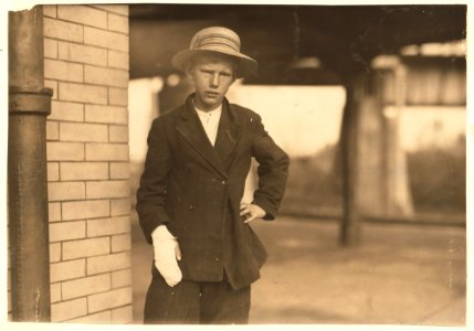 Shaw Cotton Mills. An accident case. Alfred Padgett a doffer says he is 13 years old now, but worked when he was 12, and in other mills for 2 years before that. 'I got my hand caught in the LOC cph.3b21322 photo