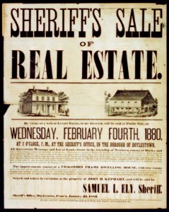 Sheriff's sale of real estate. By virtue of a writ of Levari Facias, to me directed, will be sold at Public Sale, on Wednesday, February Fourth, 1880... seized and taken in execution as the LCCN2002719916