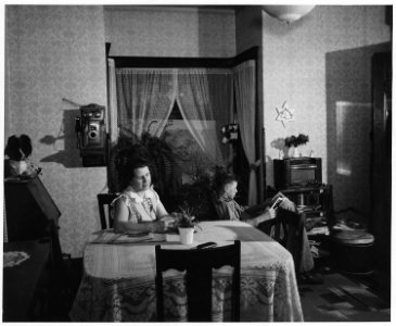 Shelby County, Iowa. Kitchen and living room in the dwelling of a medium-sized owner-operated farm. . . . - NARA - 522370