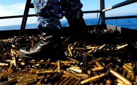 Shell casings little the fantail of USS Carl Vinson. (8498331384)
