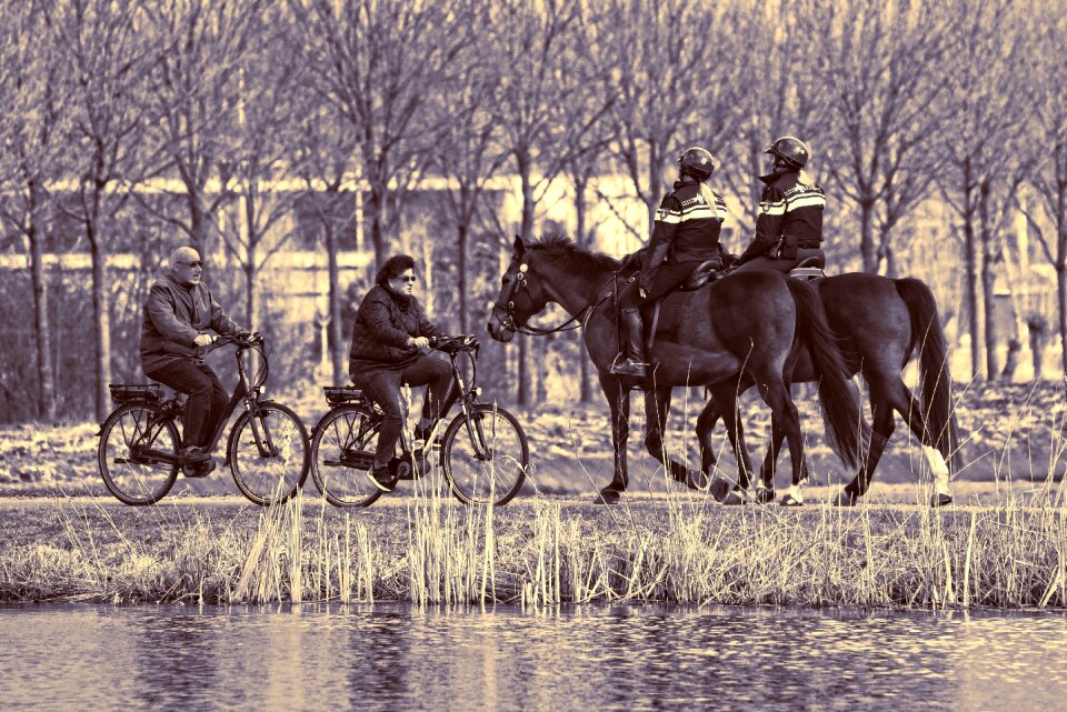Mounted police cyclist bicycle