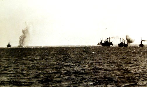 Ship convoy being fired on by German battery on French coast (24750275335)