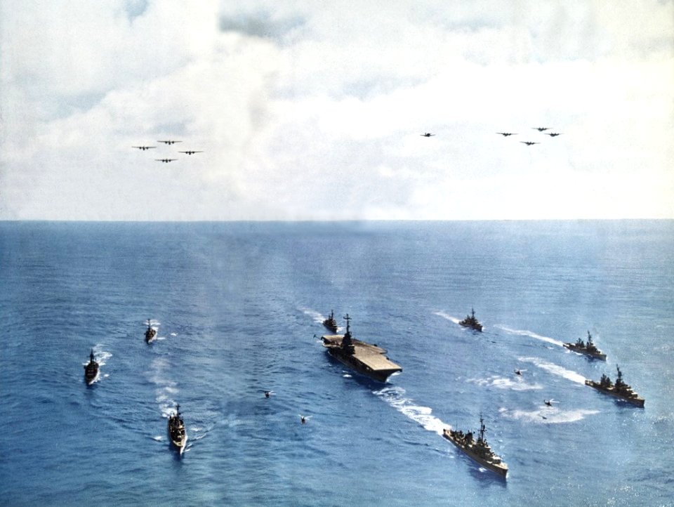 Ships and aircraft of US Navy Task Group 70.4 underway in 1962