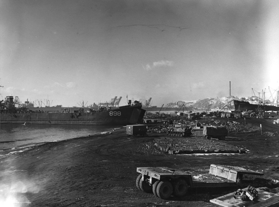Ships in Hungnam harbour, Korea, 14 December 1950 (80-G-423911)