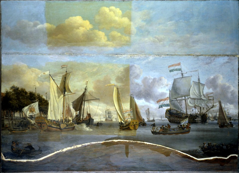 Ships on the River IJ in front of the Tollhouse near Amsterdam RMG F8707-007