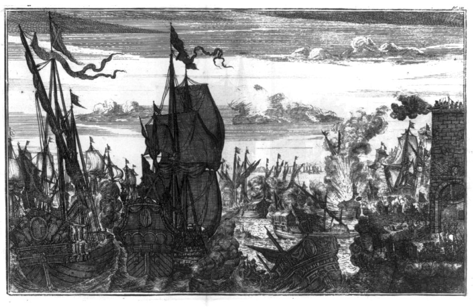 Ships in close combat in harbor LCCN2004672109
