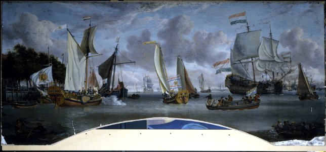 Ships on the River IJ in front of the Tollhouse near Amsterdam RMG F8707-015