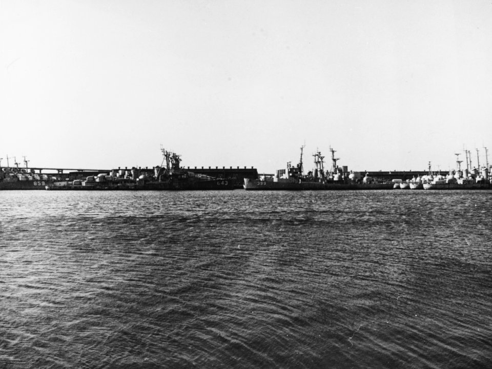 Ships laid up at the Philadelphia Naval Shipyard, circa in March 1974 (NH 102800)