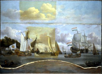 Ships on the River IJ in front of the Tollhouse near Amsterdam RMG F8707-003