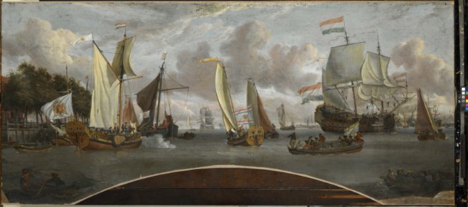 Ships on the River IJ in front of the Tollhouse near Amsterdam RMG F8261-001