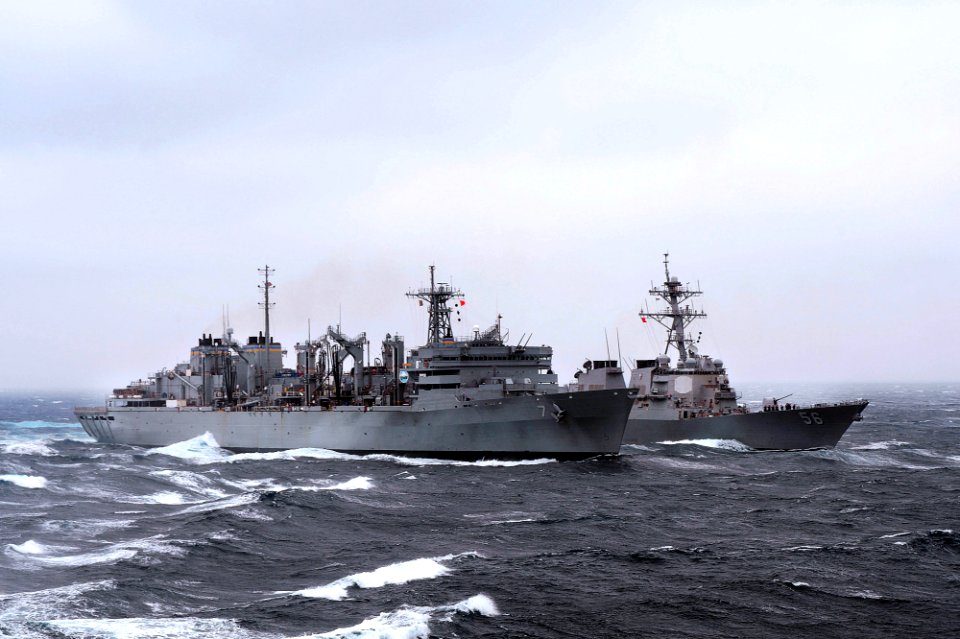 Ships perform a replenishment at sea. (8579434225)