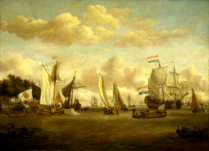 Ships on the River IJ in front of the Tollhouse near Amsterdam RMG F8707-004