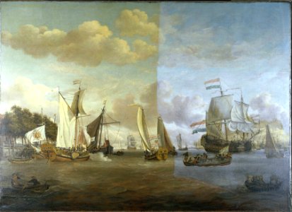 Ships on the River IJ in front of the Tollhouse near Amsterdam RMG F8707-002
