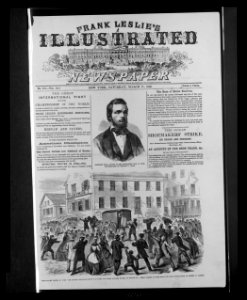 Shoemakers' strike at Lynn - The rioters attacking Floyd's Danvers and Salem Express Wagon, in Willow St., while taking in goods from the shoe manufactory of George W. Massey LCCN2002735877