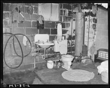 Shower, lavatory and toilet installed by J. V. Powell in basement of company house. Koppers Coal Division, Federal ^1... - NARA - 540265